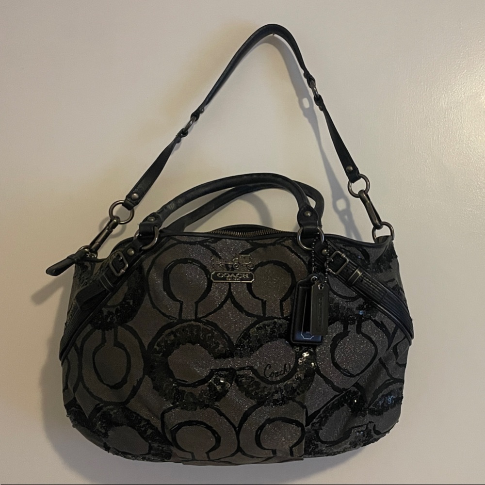 Coach Black and Gray Patterned Shoulder Bag